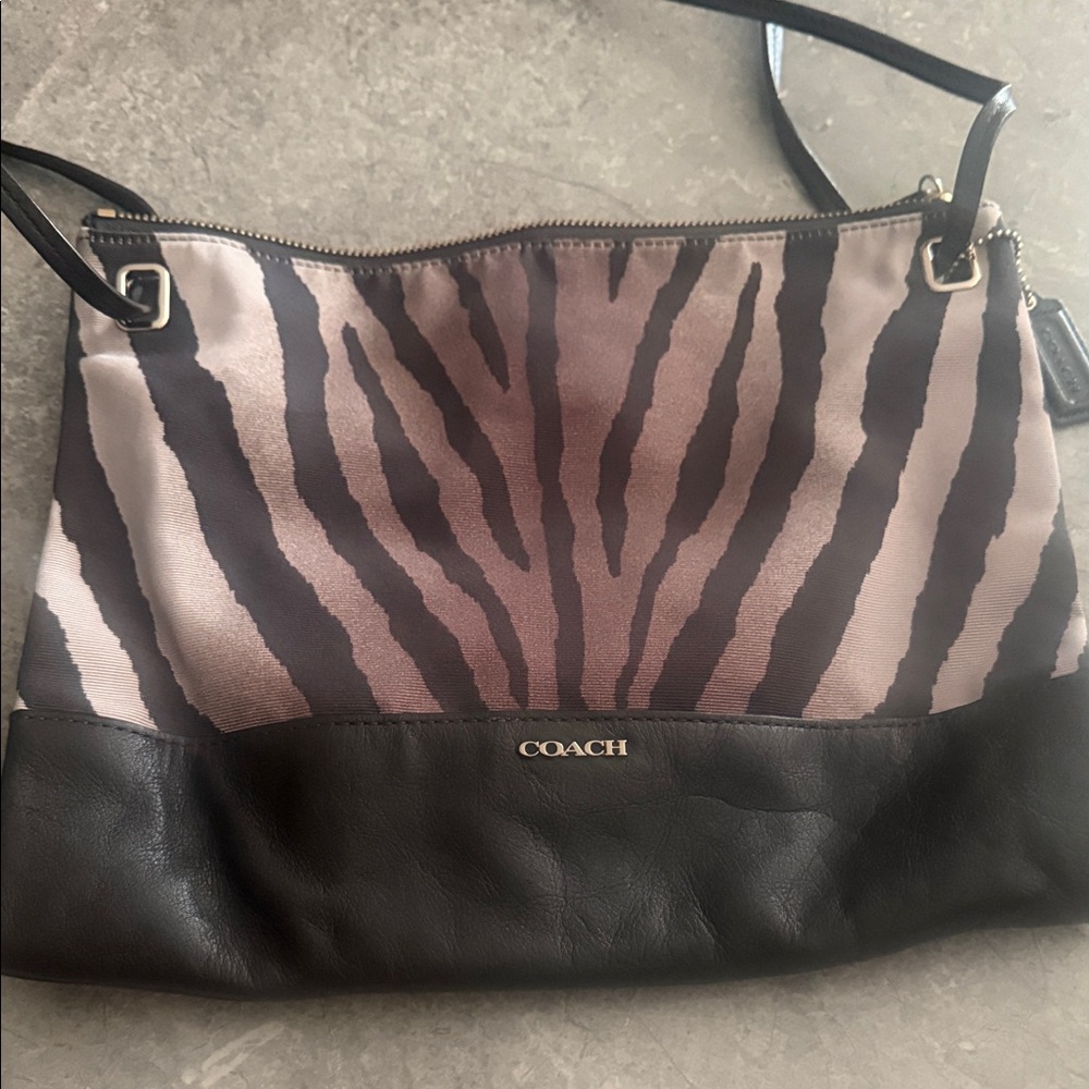 Coach Black and Taupe Zebra-Print Shoulder Bag